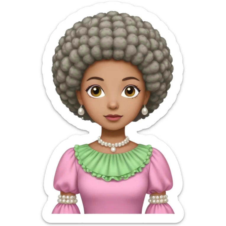 Brown woman with a tiny stylish gray Afro  wearing pink and green dress  and pearl blouse with sleeves sticker