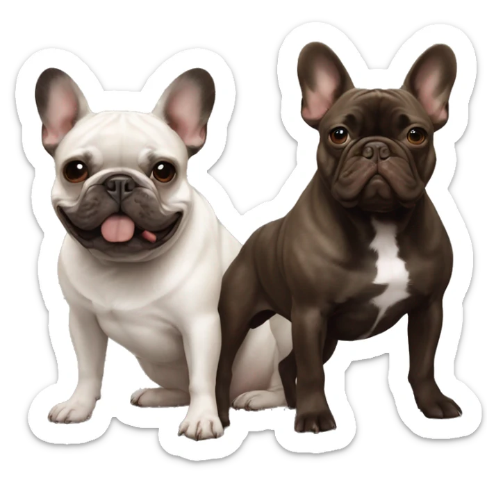 dark gray french bulldog happy alongside a dark brown brown brindle French bulldog, best friends sticker