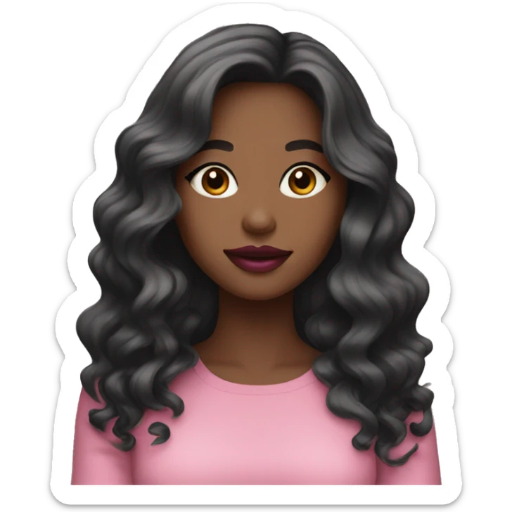 A young woman with light brown skin, black wavy long hair wearing pink lipstick  sticker