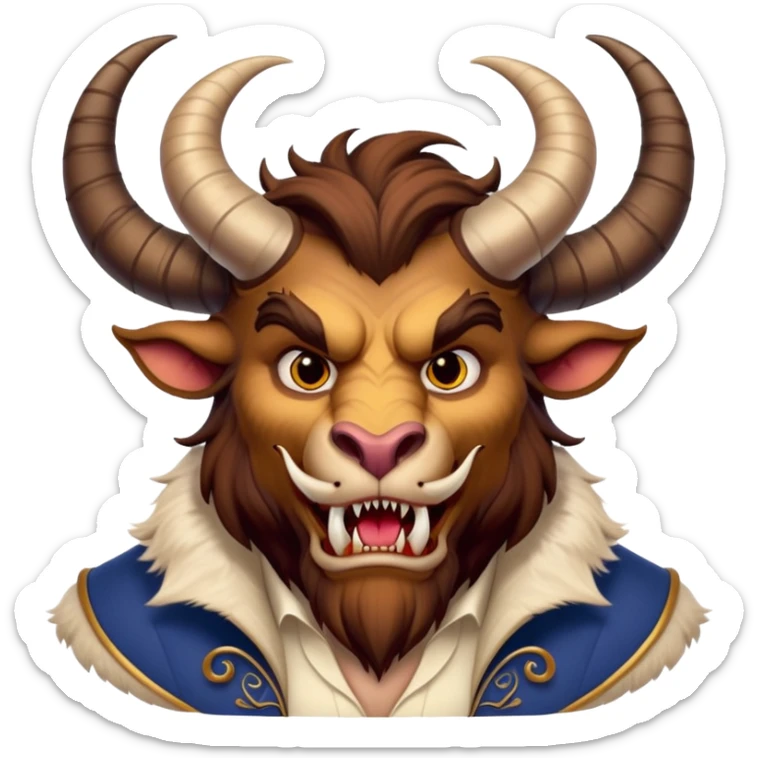 Beast from Beauty and the Beast, furry creature with horns and fangs wearing elegant clothes sticker