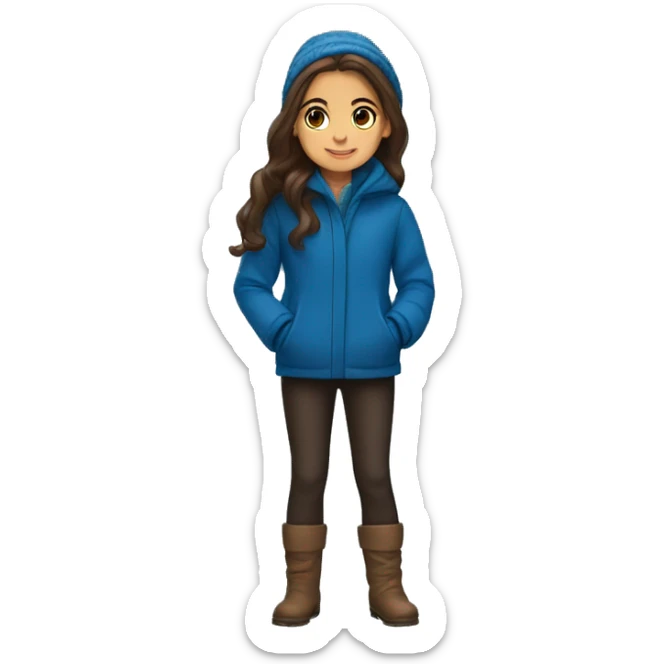 winter, christmas, hispanic, long brown hair, girl, brown eyes, child, full body, blue coat sticker