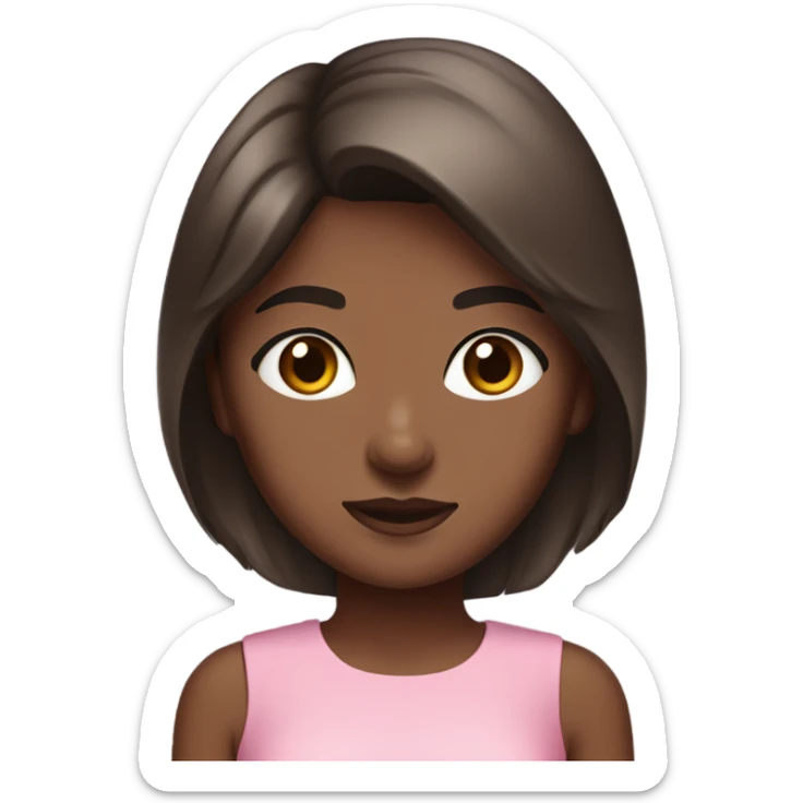 A girl with brown skin and straight dark brown hair, with brown eyes, standing in a pink mini dress sticker