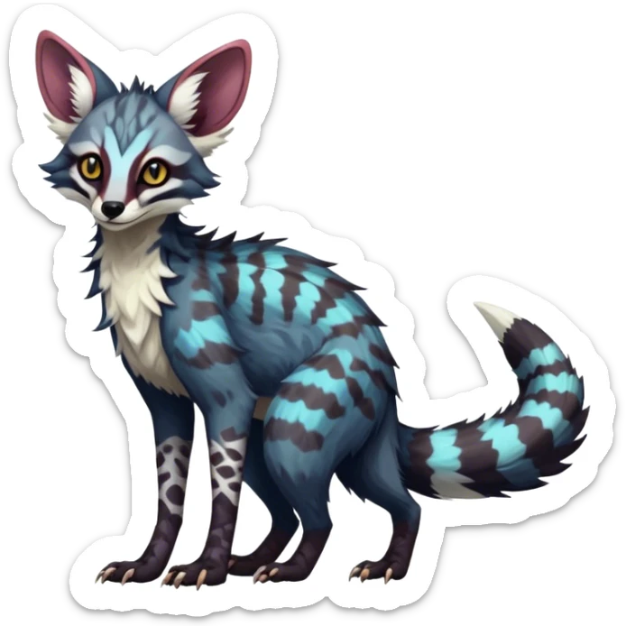 Feral Rare Fantasy dark colorful Vernid-Sergal-Genet-Trico-species by LiLaiRa, random markings, tufted tail, tufted ears, full body sticker