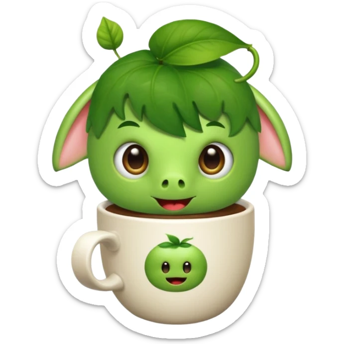 Cut the Rope's Om Nom cute from  in barista's suite with a cup of cofee sticker