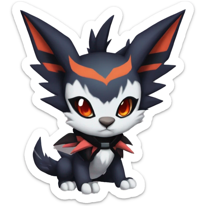 Cool Anthro Black Noivern-Absol-Litten-Pokémon with edgy stripes hoodie spiked collar punk Full Body sticker