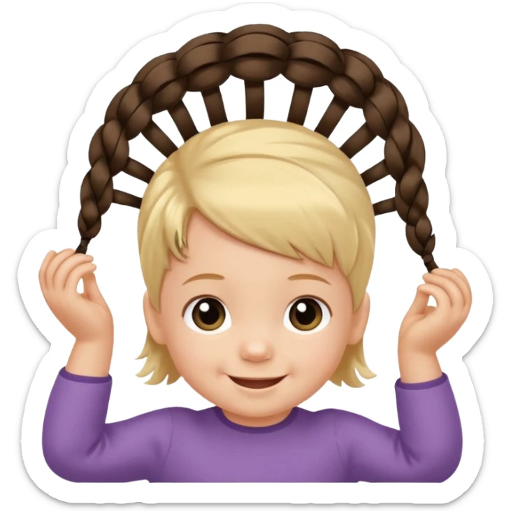 1 year old with a mini elastic holding a small group of hair on top of head. sticker