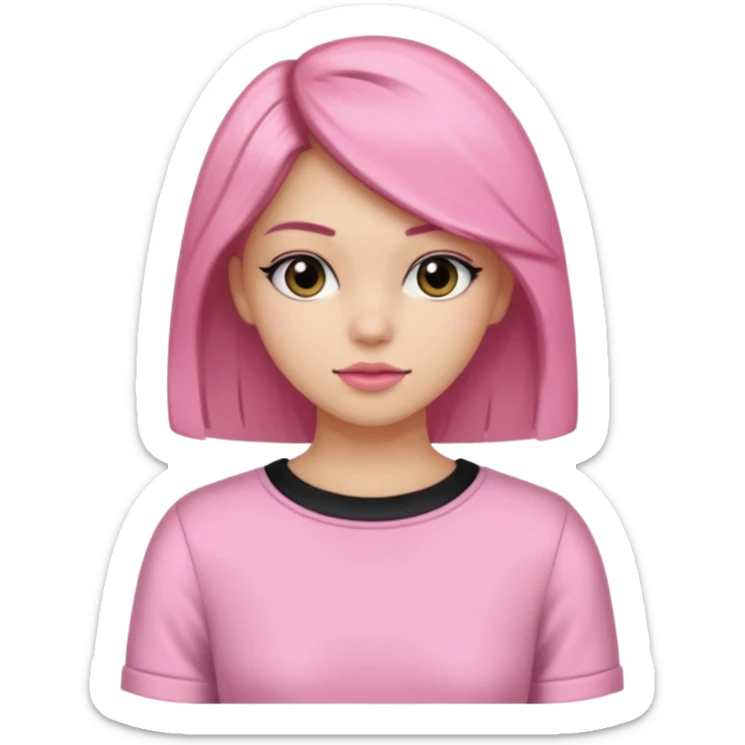 Un emoji de una. Chica linda adolescente vestido rosado pelo corto negro casi por los hombros besando a un chico lindo de pelo y ropa moderna sticker