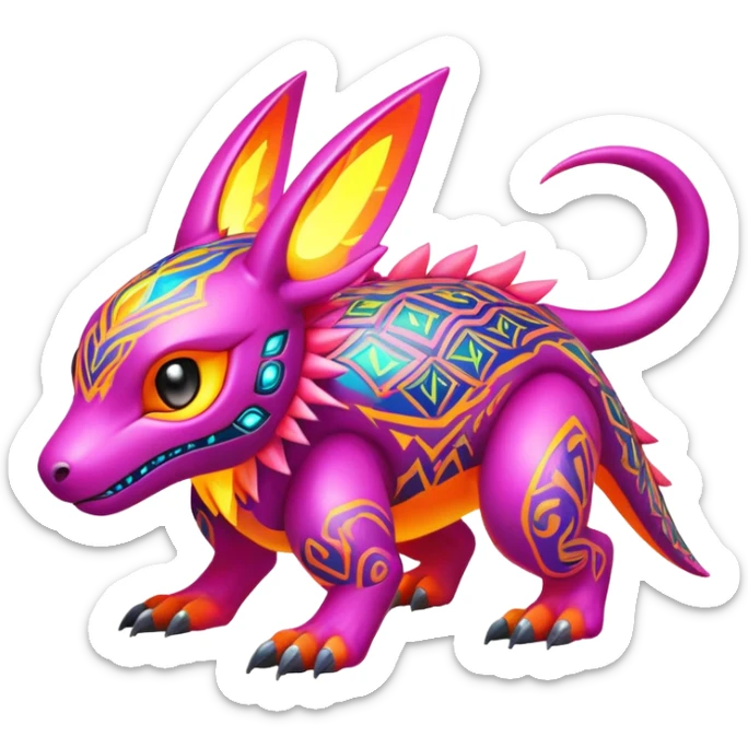 lush warm-colored modern colorful neon-colored Fakémon-Digimon-Fionbri-Trico-creature sticker