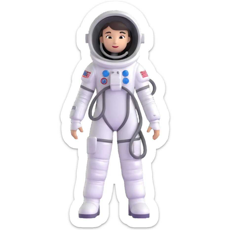 female cosmonaut in full length, standing, space suit, woman astronaut sticker