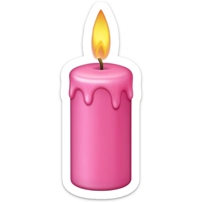 Draw a pink candle with a flame on it at an angle of 5 degrees from the horizontal. sticker