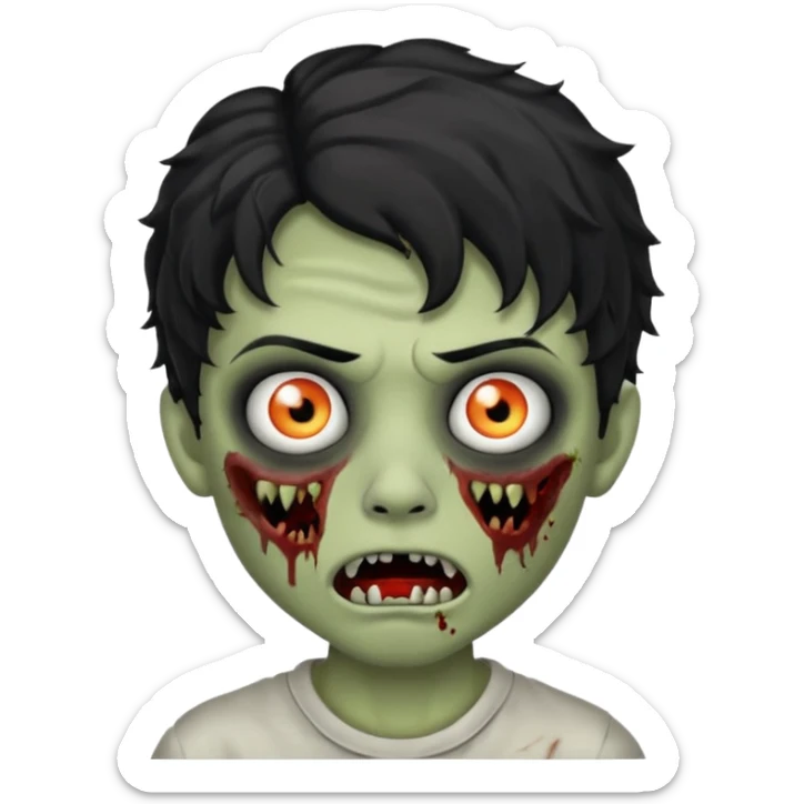 a boy with wavy hair, a zombie-shaped mouth piercing hum, and black hair sticker