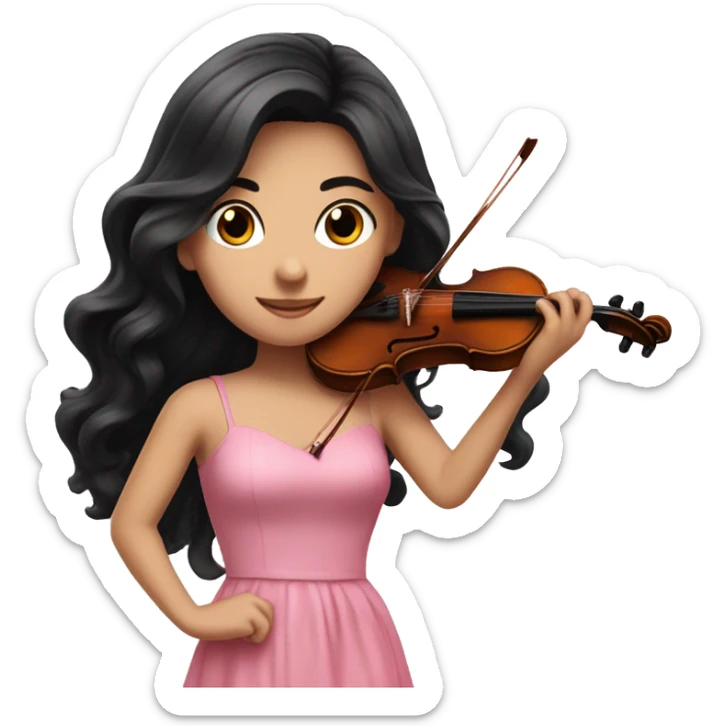 Super long black hair - white girl- playing violin- pink dress sticker