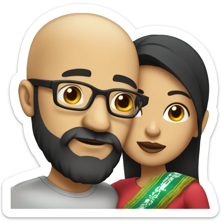 bearded Bald man wearing glasses kissing a Mexican woman with black hair sticker