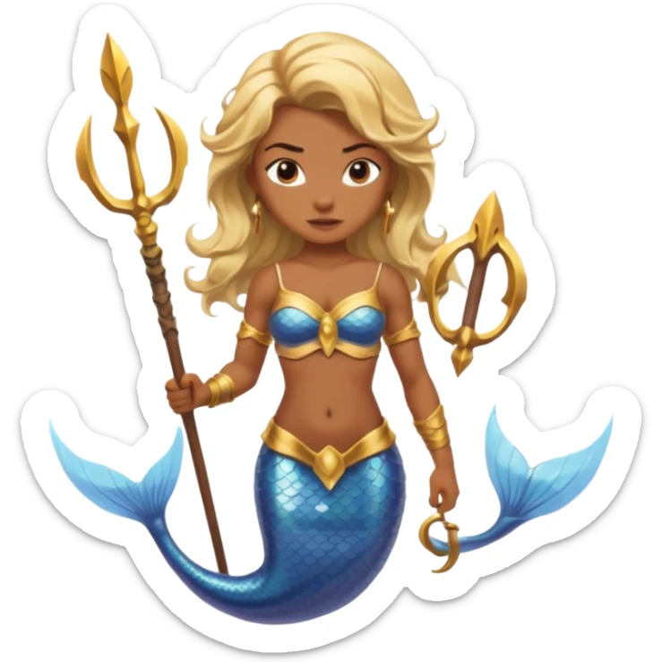 Mermaid with Trident – Warrior brown skin, blonde hair mermaid with weapon sticker