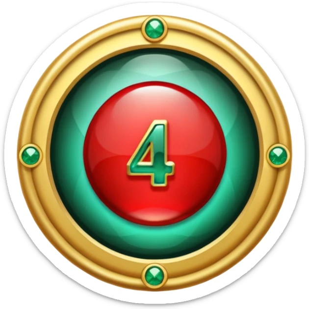 Make a round badge for a paid subscription out of gold with a red emerald and the number 4. sticker