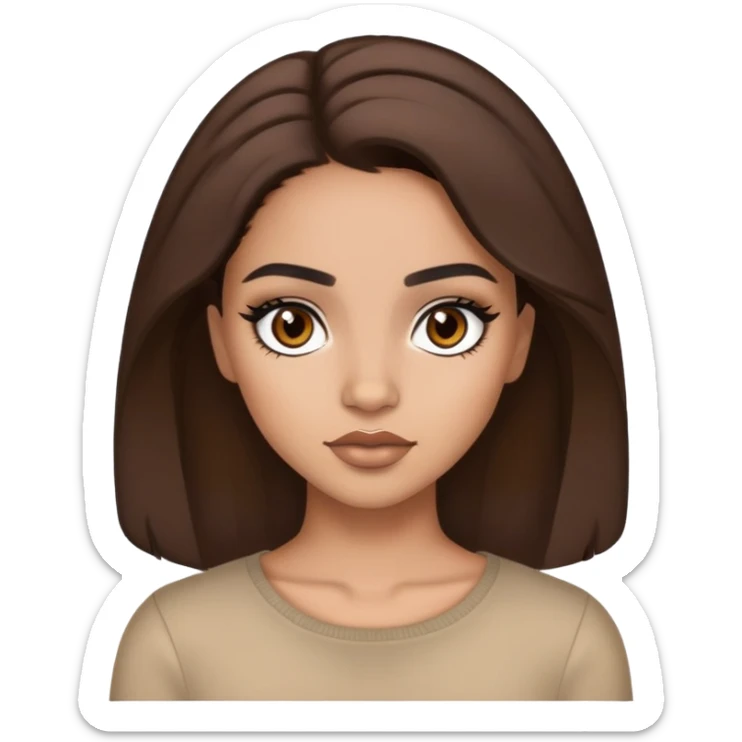 lightskin girl that has brown hair and eyes with lightly styled latina makeup with black eyebrows sticker