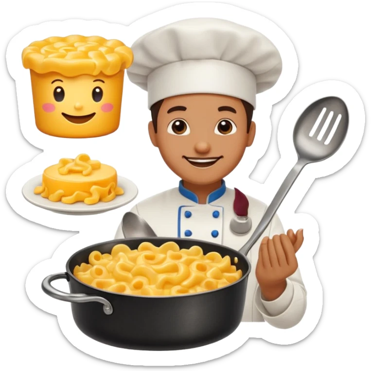 podrias crearme 4 iconos stickers svg en png de cocina el cual el primero sea con un libro d e receta de comida con los ingredientes , el segundo con un chef cocinando , el tercero con un sarten cocinado y el cuarto con un plato de macarrones con queso calientes y ricos sticker