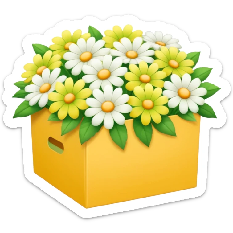 box full of yellow, white and green flowers. pastel colors sticker
