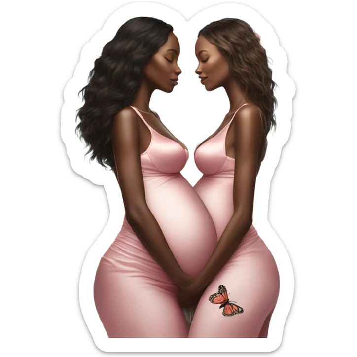 Realistic Photo of 2 Victoria secret models pregnant posing with flowers and butterflies  sticker