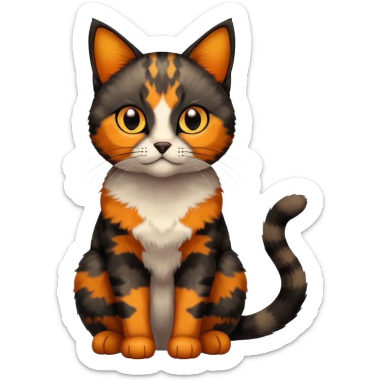 small tortoiseshell cat. only black and and orange. amber eyes. full body. 0% white fur! sticker