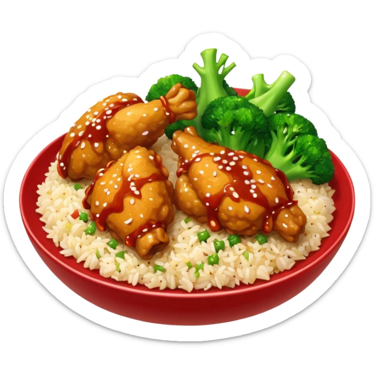 Two Chinese food dishes: General tsos chicken with pork fried rice and chicken with broccoli and white rice sticker