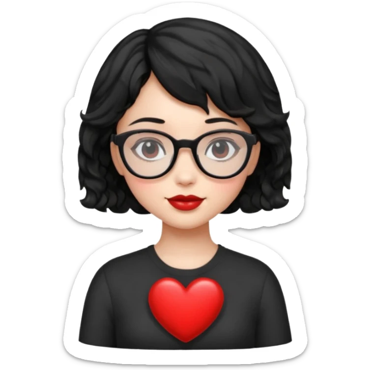 niña con pelo corto ondulado color negro con lentes negros y tenga un corazon en la mano sticker