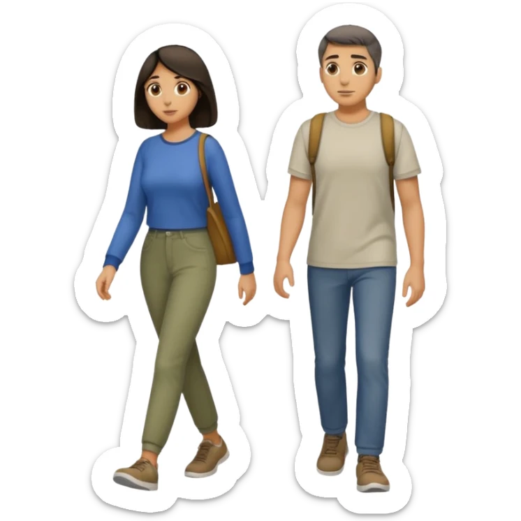 
Iranians fleeing war, full length, in profile, man and woman sticker
