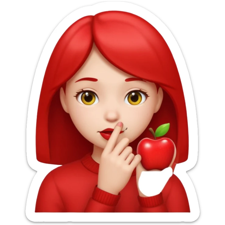 apple style emoji of a girl with a finger in her mouth, shy expression sticker