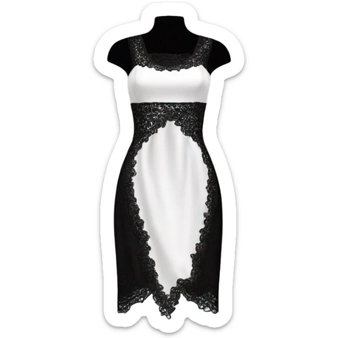 Realistic isolated fancy beautiful feminine white square neck dress with black sequin lace and split up the leg.of the dress. sticker