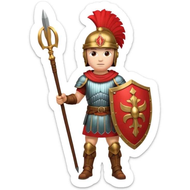 A strong Roman soldier in red-plumed helmet, bronze armor, and firm shield stance.
 sticker