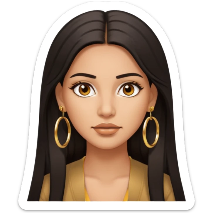 Attractive hispanic woman with a wide face, baddie look, Long straight dark hair and gold hoop earrings and brown eyes sticker