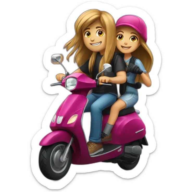 long hair boy and girl riding on black activa scooter sticker