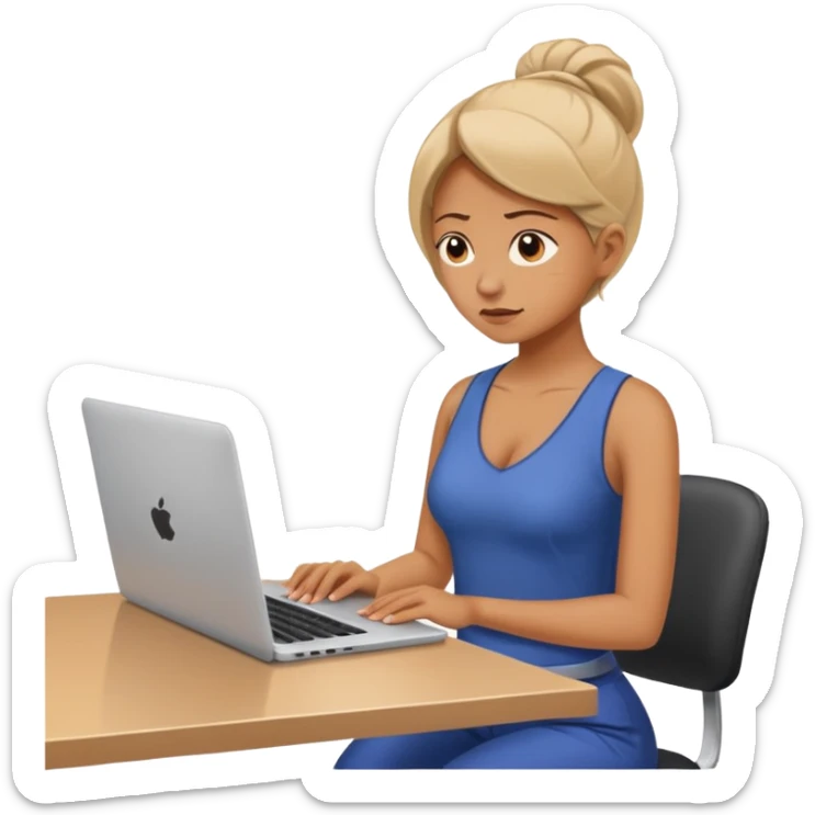 Chica con Estrés laboral en la oficina y mala postura en su laptop con dolor de espalda  sticker