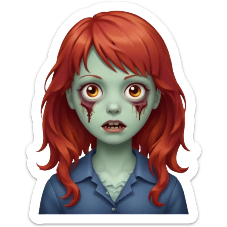 Uma zumbi garota com cabelo vermelho ondulado, medio e franja reta sticker