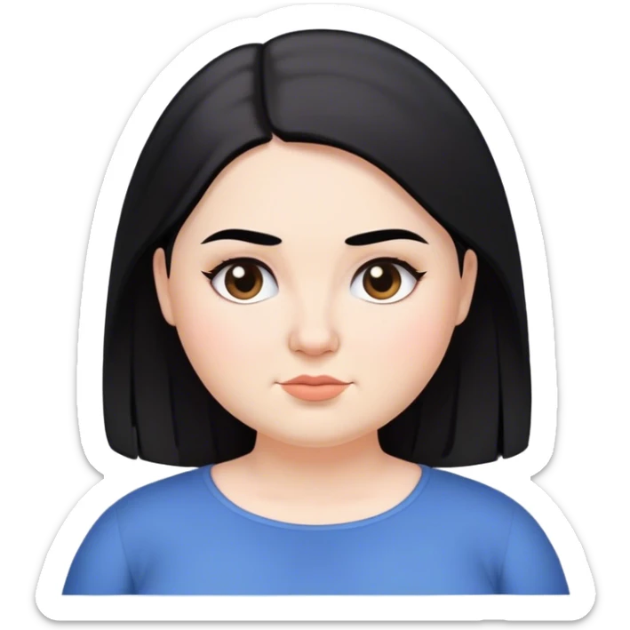 mulher branca cabelo liso no ombro, cabelos e sobrancelhas pretas bochechas fofas sticker