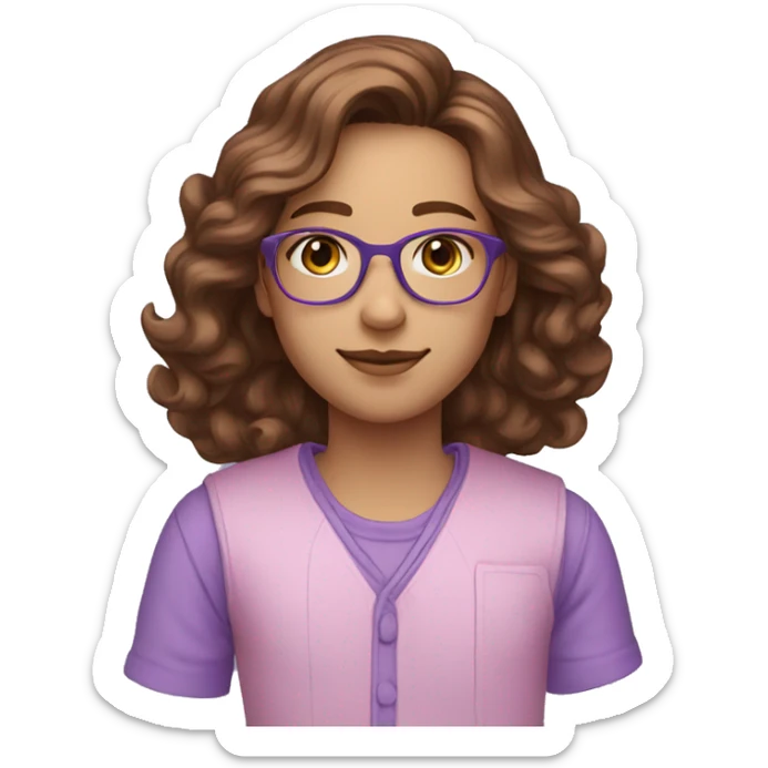 architect green eyes, prescription glasses, brown hair with highlights, wearing blue, lilac pink clothes sticker