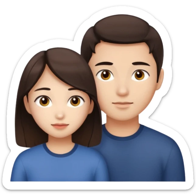 asian girl with brown eyes and dark brown hair, with her white boyfriend that has hazel eyes and light brown hair sticker