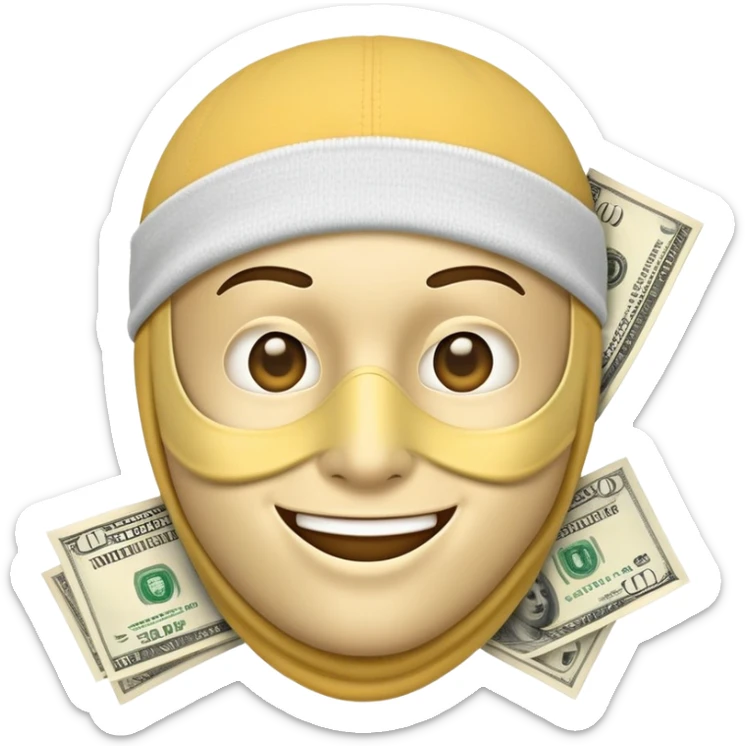 Emoji happy face with ski mask on and money symbol eyes sticker