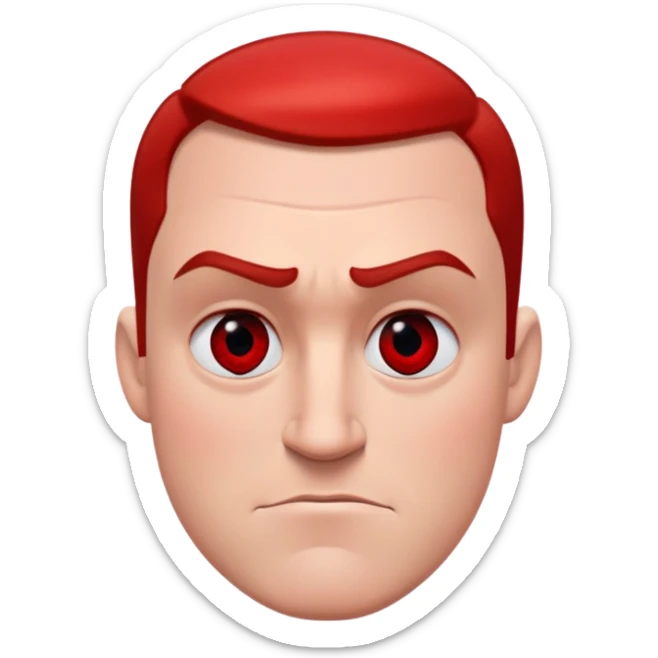 Mr incredible with a straight face with giant very red pupils and his irises are black and 3 lines of black ink are coming out of his eyes and the entire picture including Mr incredible is red sticker