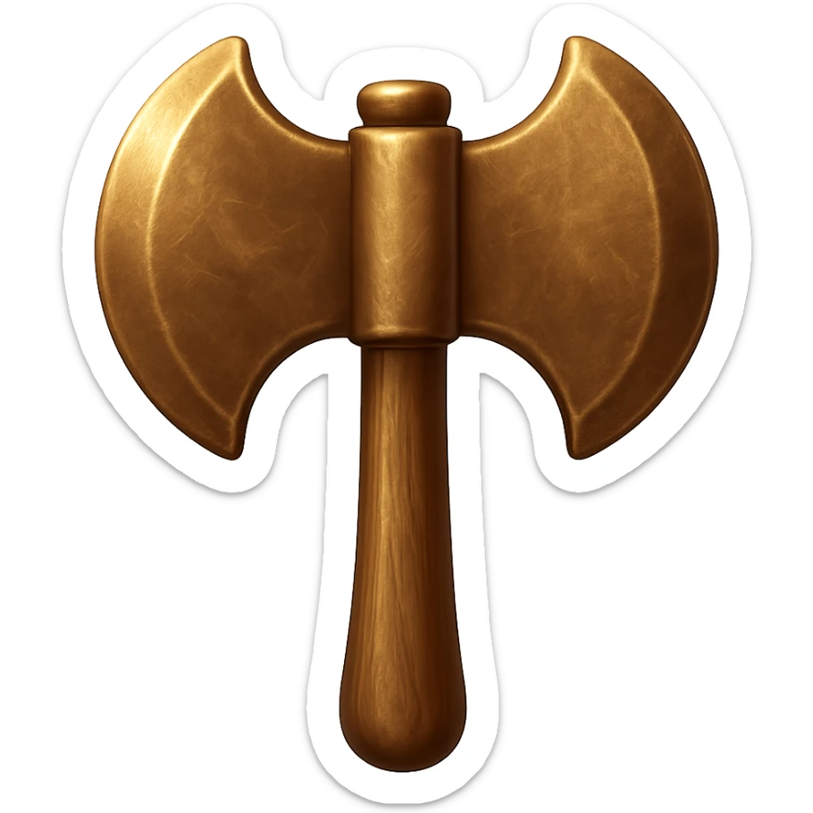 Change the texture of the axe to look more like real bronze metal, not diamond. Keep the axe's shape, but make it metallic, shiny, and worn in emoji style. Transparent background. sticker