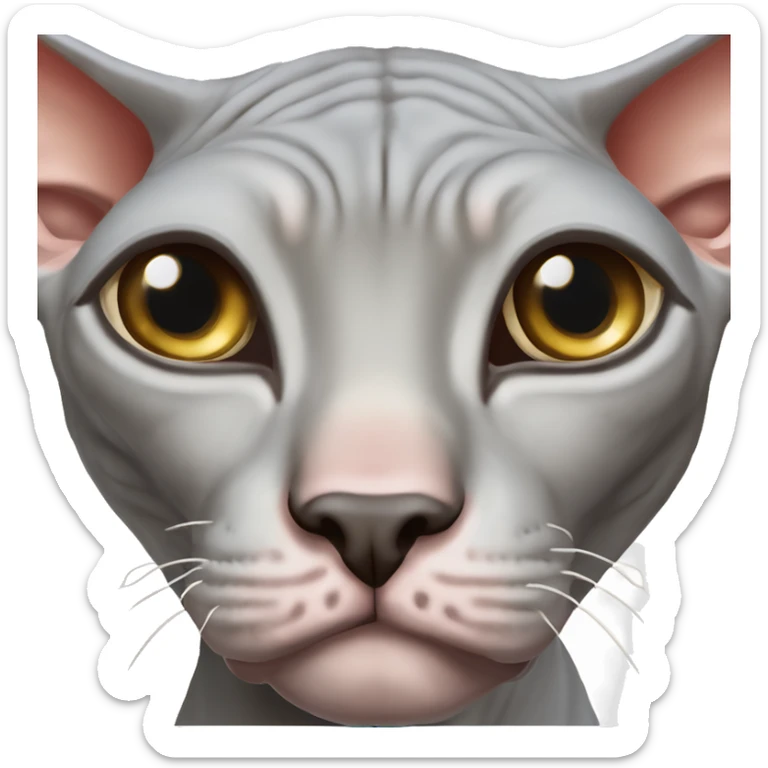 Hnedo-sivá Sphynx mačka s výrazom nasranosti, svetlo zelené oči, realistický a detailný vzhľad, moderný a výrazný emočný výraz.” sticker