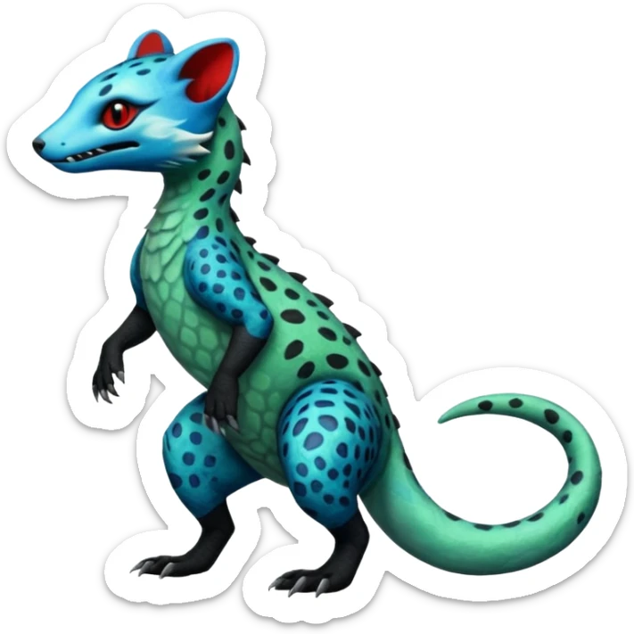 Blue green red black white Salandit-genet-fusion-hybrid-creature (full body) sticker