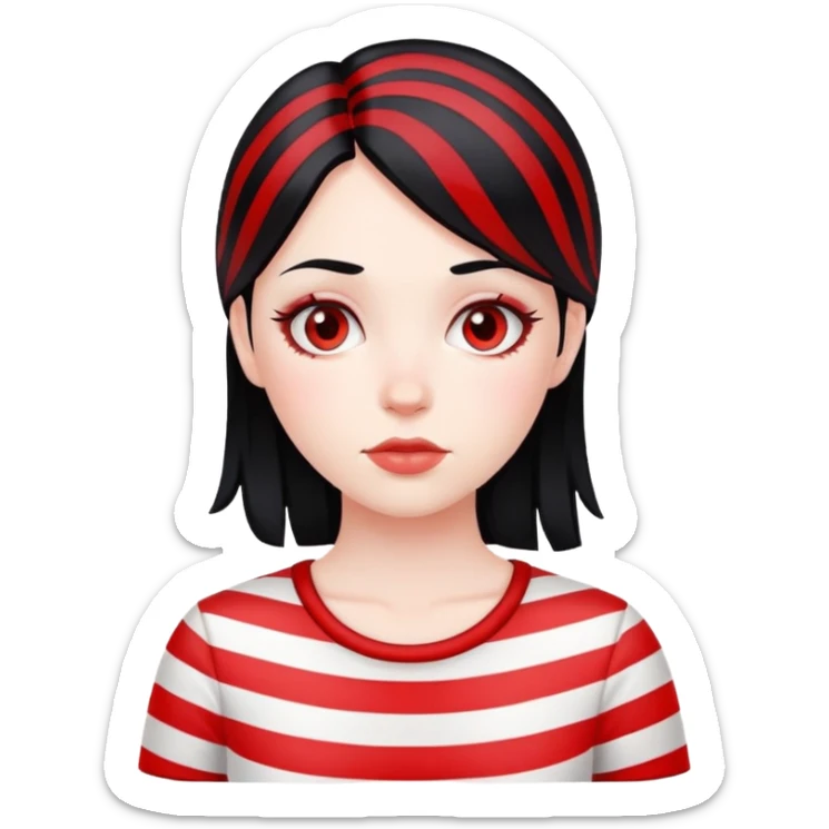 Pale girl, black hair with red striped hair sticker