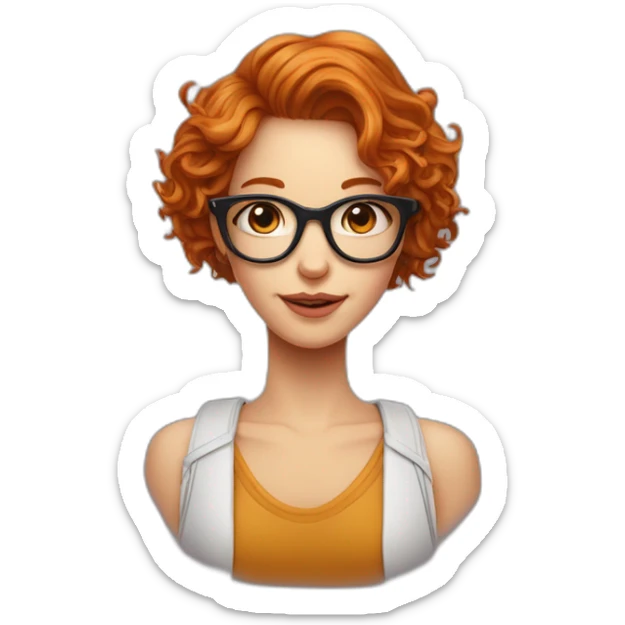 Fille aux cheveux roux frisés avec des lunettes et un pendentif crucifix sticker