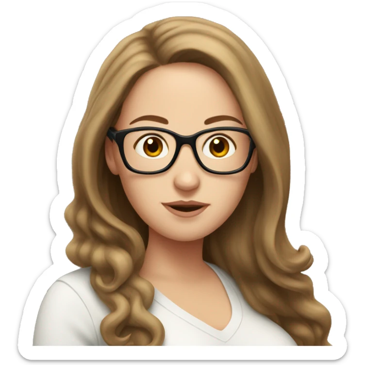 Pregnant White woman with long brown hair and glasses sticker