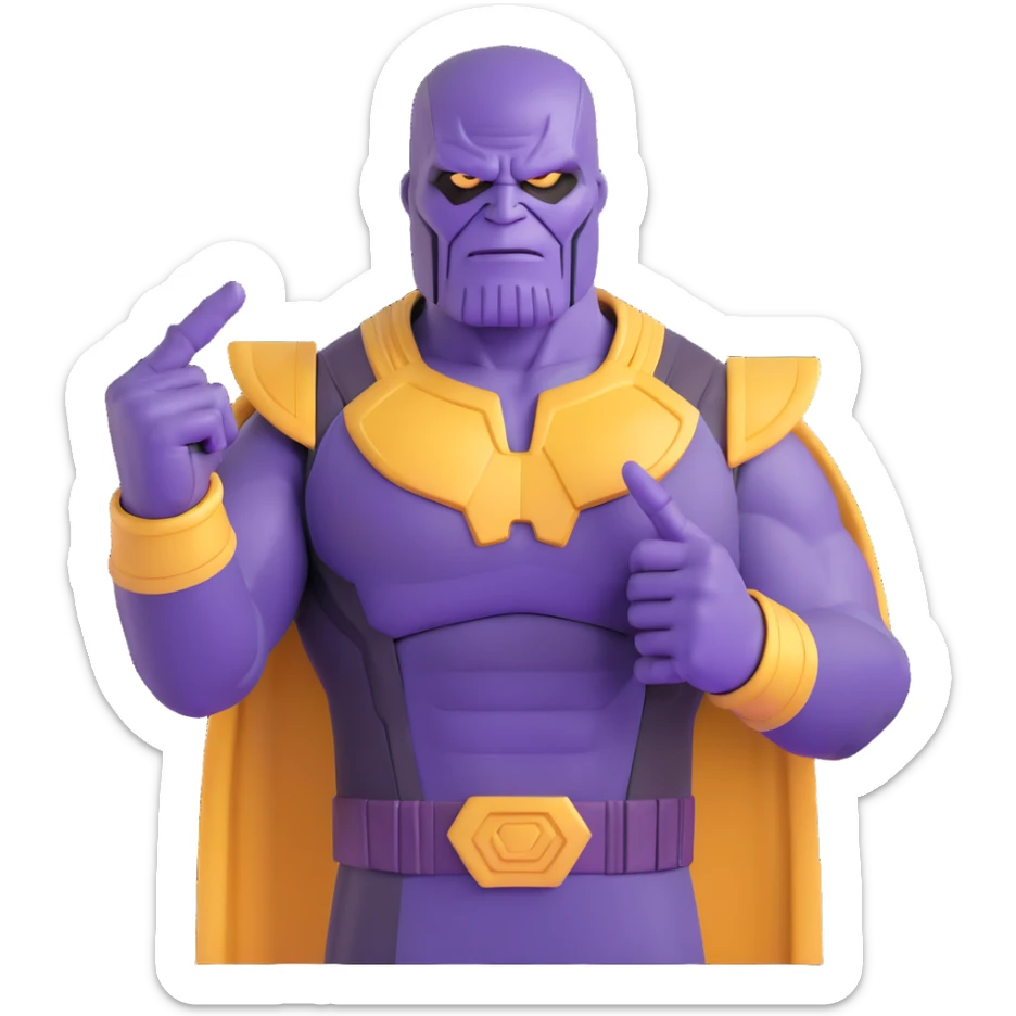 Purple villain Thanos with Squid Game aesthetic showing middle finger sticker