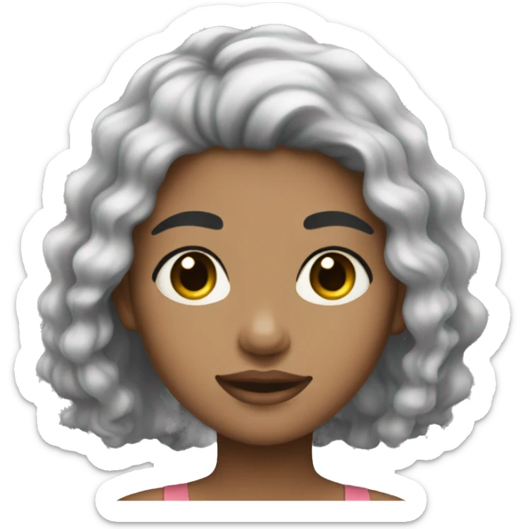 Girl with light skin and black hair slightly wavy who is doing skincare sticker