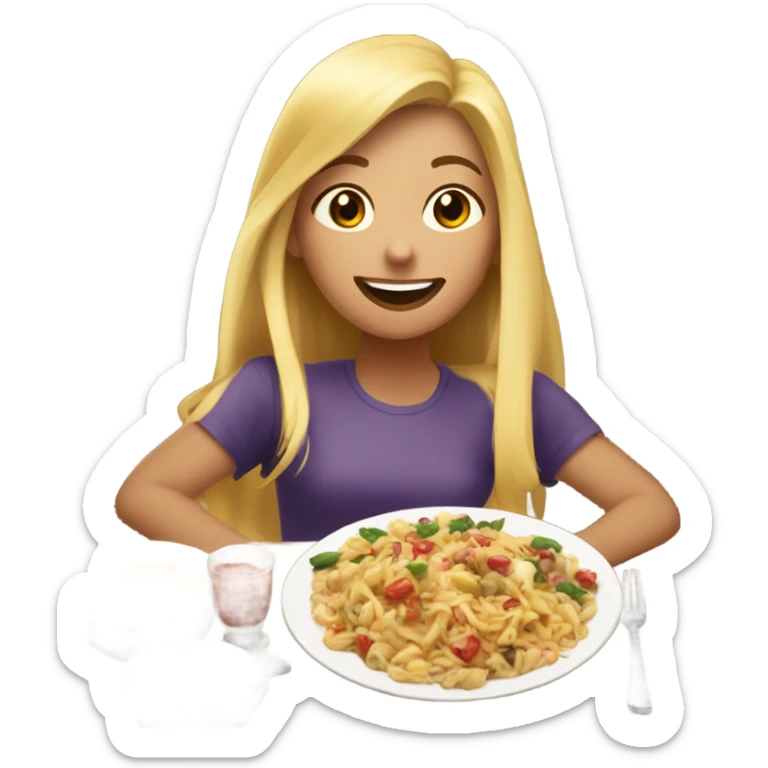  Blonde long hair girl eating big meal  sticker