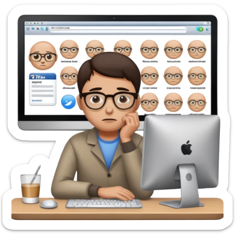 a shop owner who is not satisfied with local sales and is sad and tired of meta ads marketing getting no response sticker