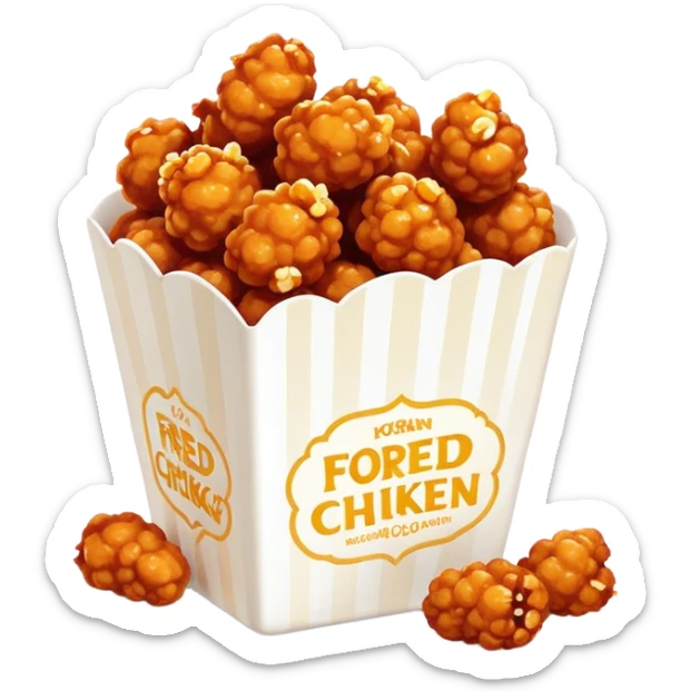 Korean Fried Chicken Cinematic Realistic Korean Fried Chicken Dish Emoji, depicted as bite-sized popcorn chicken pieces generously coated in a glossy, spicy sauce, rendered with crisp textures and dynamic, appetizing lighting. sticker
